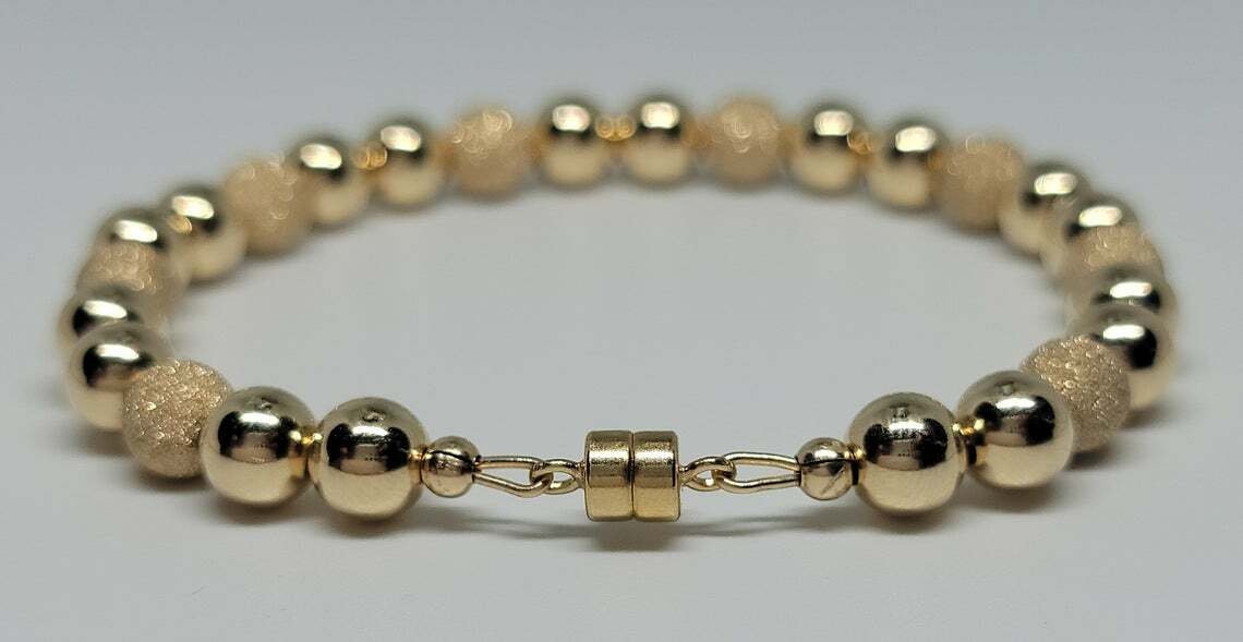14K Yellow Gold-Filled Stardust 6mm Beaded Magnetic Closure Handmade Bracelet