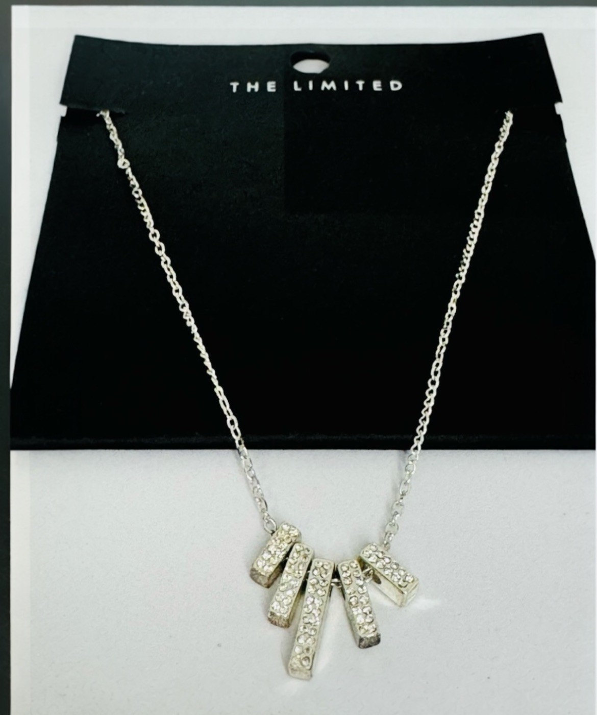 NEW The Limited Necklace Silver Rhinestone Bar Pendant Special Occasion Jewelry