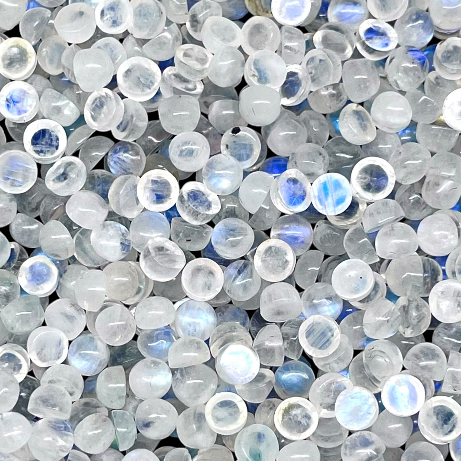 200 Pcs Natural Rainbow Blue Moonstone 4mm Round Loose Cabochon Gemstones Lot