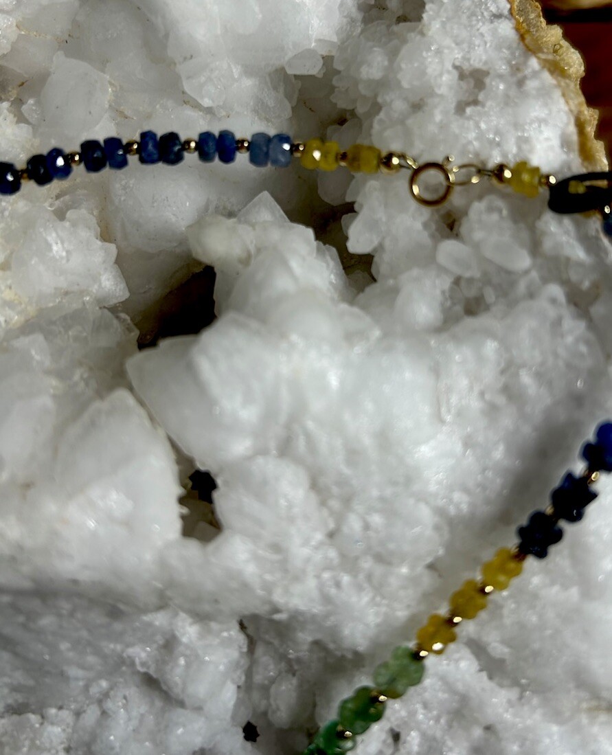 14k Gold Filled Rainbow Multicolored Genuine Sapphire Necklace 18inches NWT