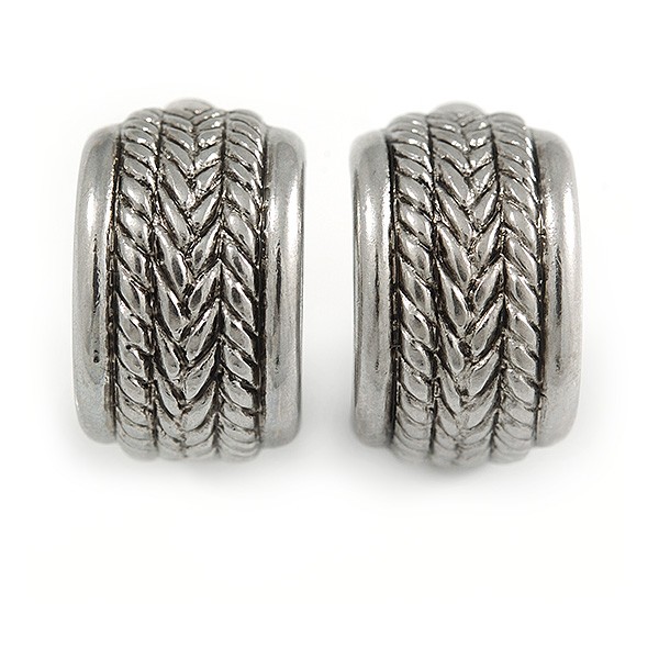 C Shape Pattern Clip On Earrings In Silver Tone – 25mm L