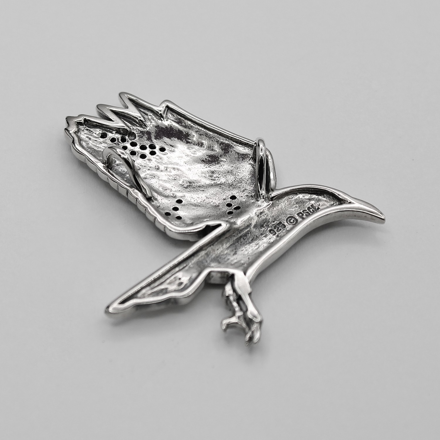 Sterling Silver Flying Celtic Knot Triquetra Raven Pendant Crow Knotwork Jewelry