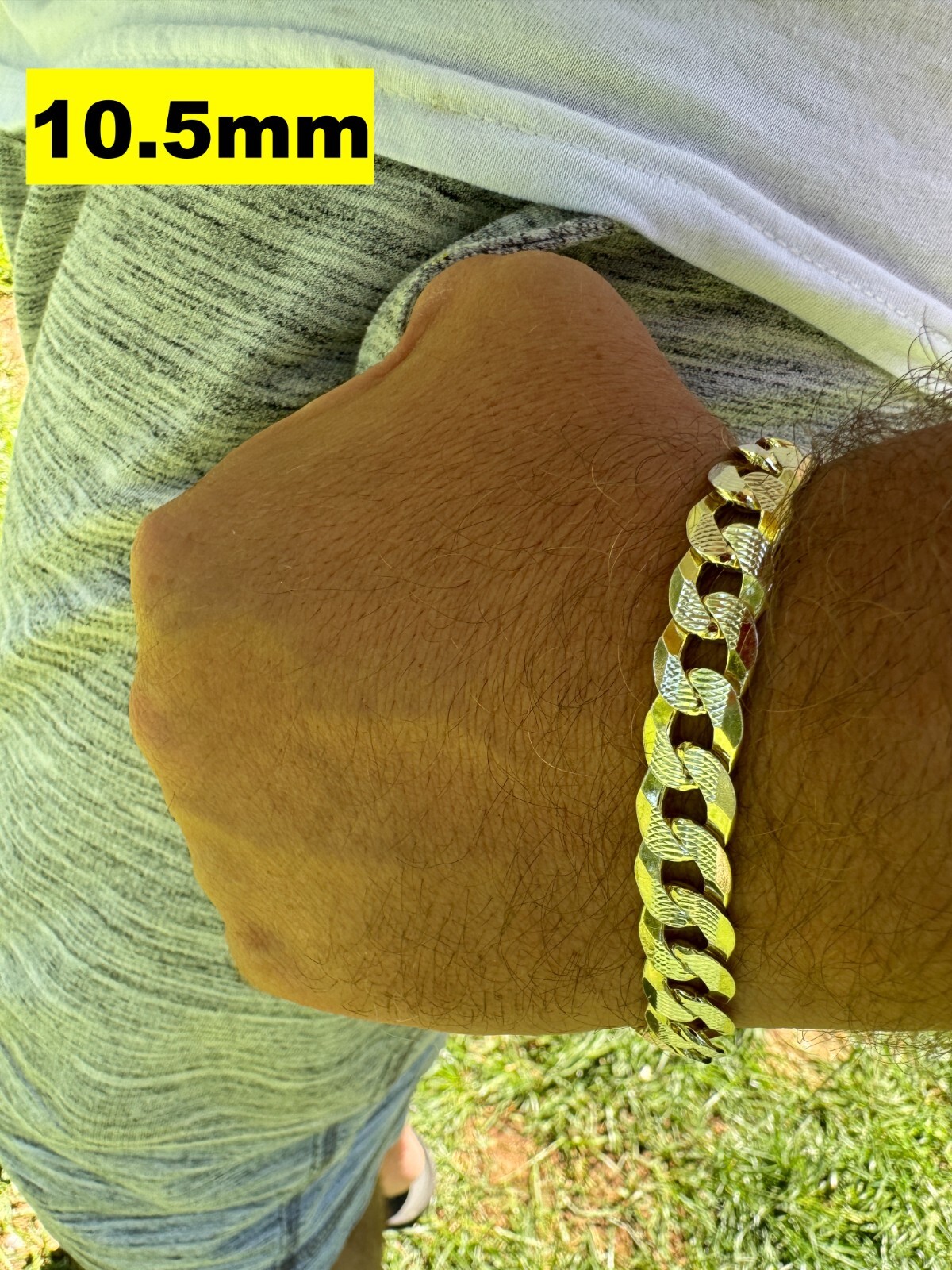 Solid 925 Sterling Silver 14k Gold Plated Cut Flat Miami Cuban Hip Hop Bracelet