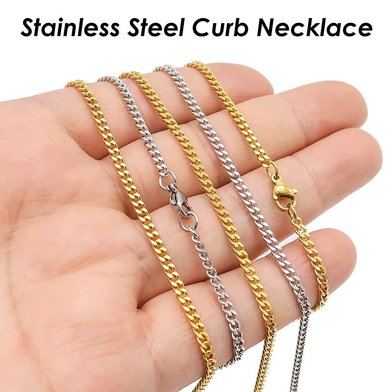 50 Pieces Stainless Steel Curb Chain Necklace Gold Color Cuban Curb Chain Curb