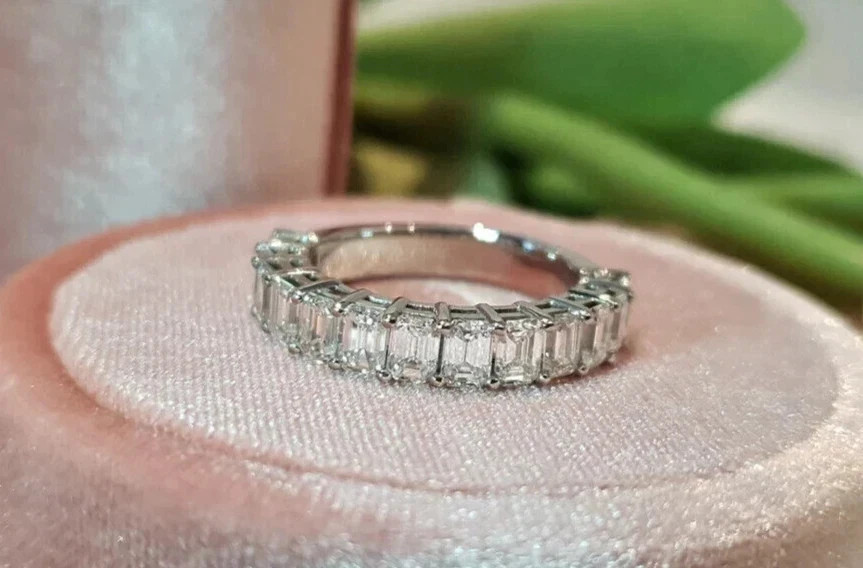 Lab Grown Diamond Half Eternity Band 2.21 Ct Emerald Cut 14k White Gold VVS E F