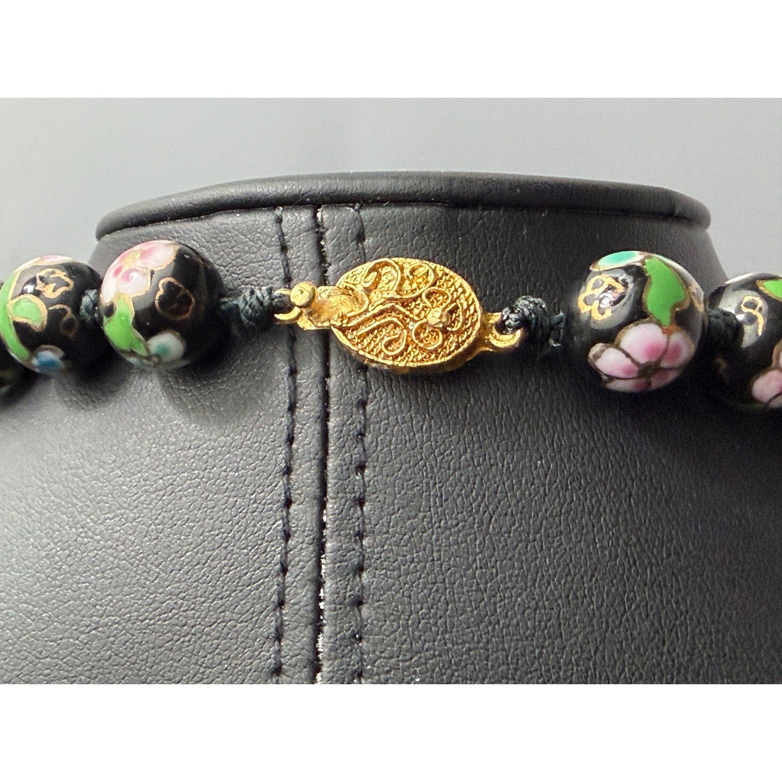 Vintage Cloisonne Necklace Black Beaded Chinese Export