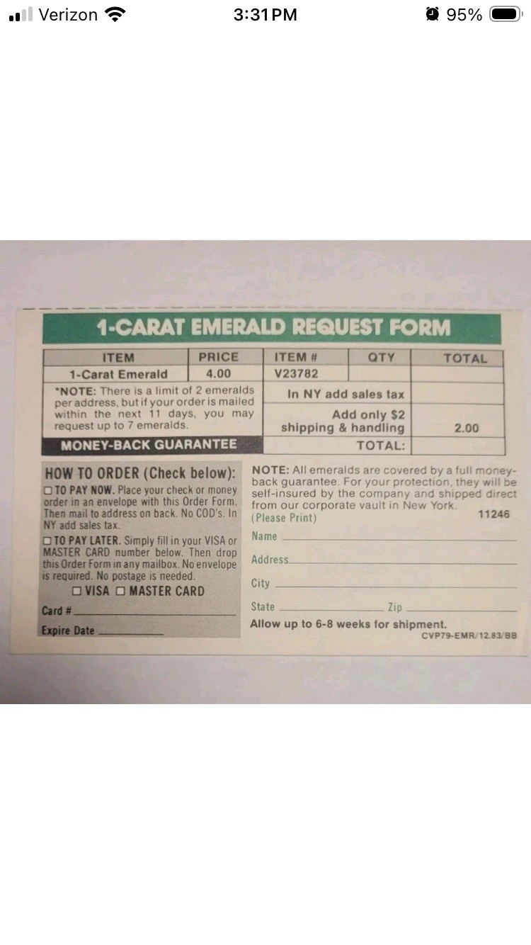 VTG 1 Carat Emeralds (7 Pieces) 1984 Publicity Sweepstakes L.G.P Gem Ltd.