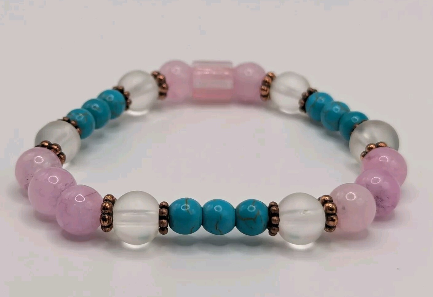 Pink / Blue 6-8mm Beaded Stretch Bracelet (16cm) Small Wrist