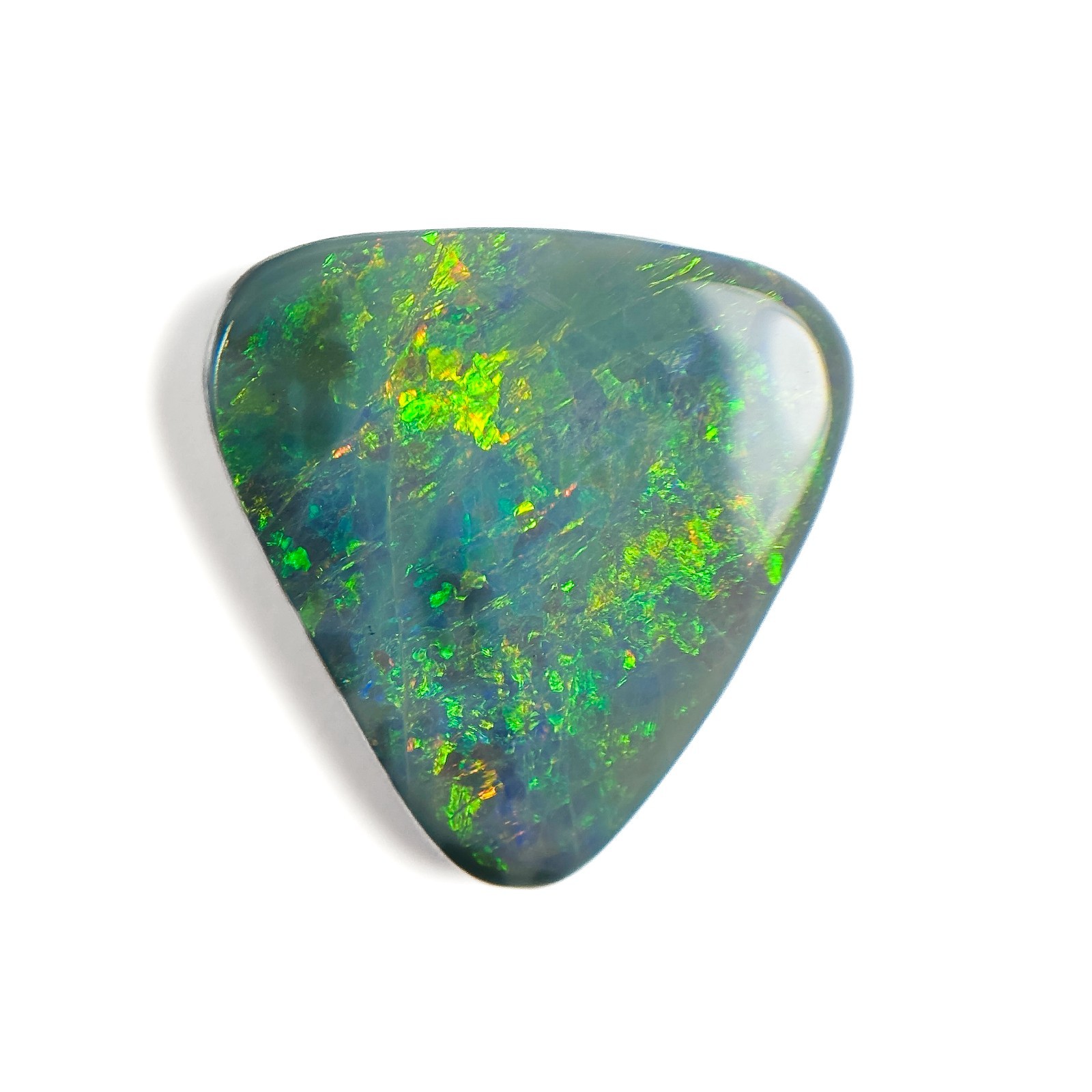 Semi Black Opal Green Multicolour 20x19x5 Cabochon Triangle 10.95 Carat OPAL136