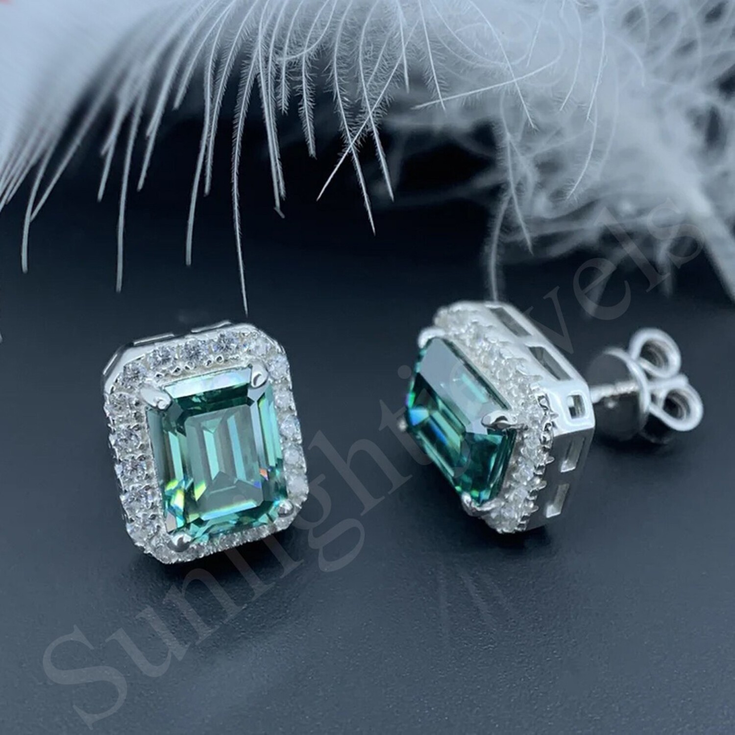 Emerald Cut Blue Lab Diamond Stud Earrings 8.8 Ct in 925 Silver – Certified