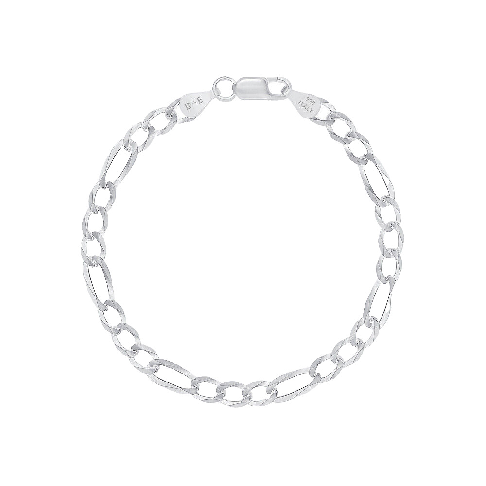 Solid 925 Sterling Silver Italian 5.5mm Flat 22” Figaro Link Chain Necklace ital