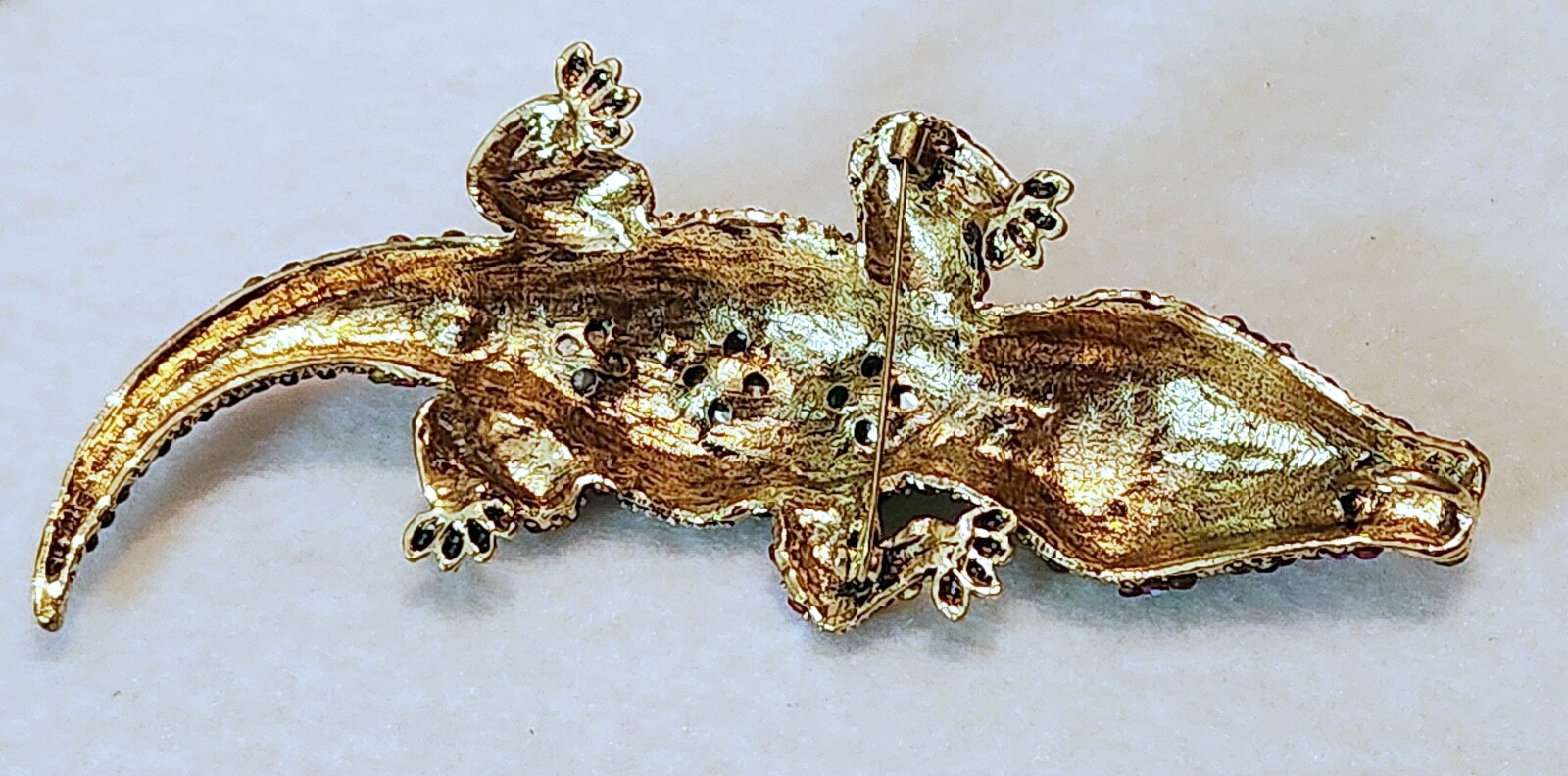 Giant & BEAUTIFUL RHINESTONE & ENAMEL Alligator /Crocodile BROOCH PIN 5.5″ x 2″