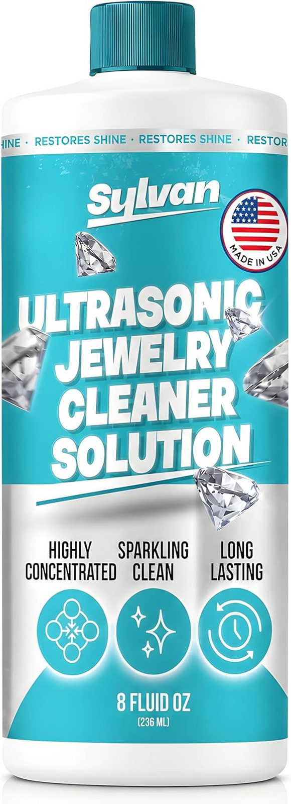 Ultrasonic Jewelry Cleaner Solution Concentrate | 100+ Uses | 8 Oz | Made in The