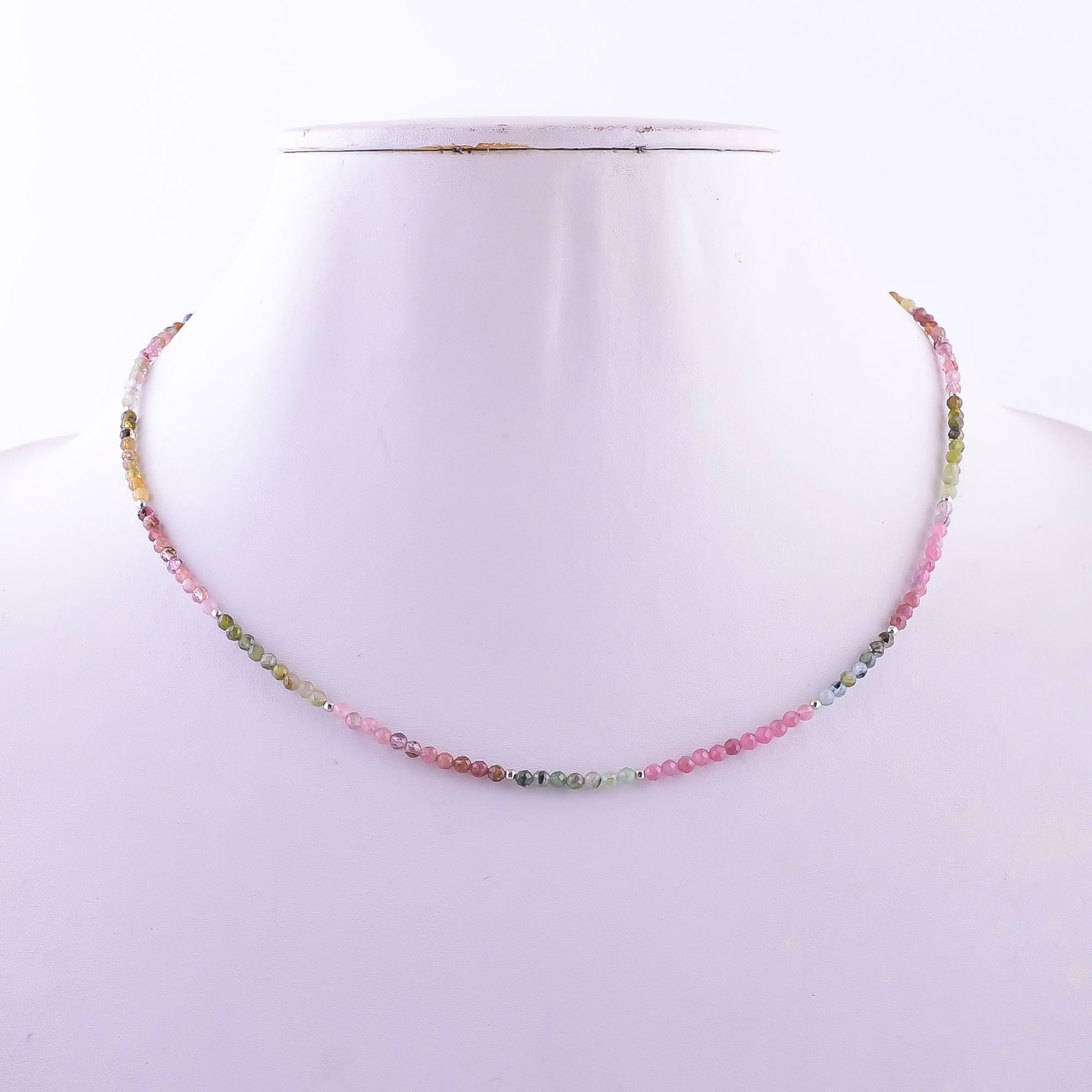 Natural Multi Tourmaline 925 Sterling Silver Beads Necklace 16-18.5″ P-931