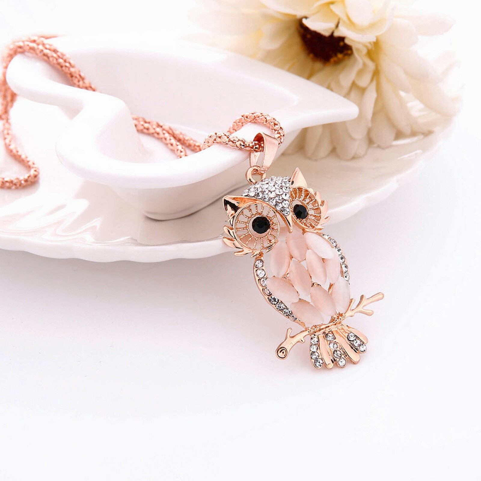 Owl Pendant w/Necklace Opal Lab Created/Plated Fashion Jewelry 28″ SELECT COLOR