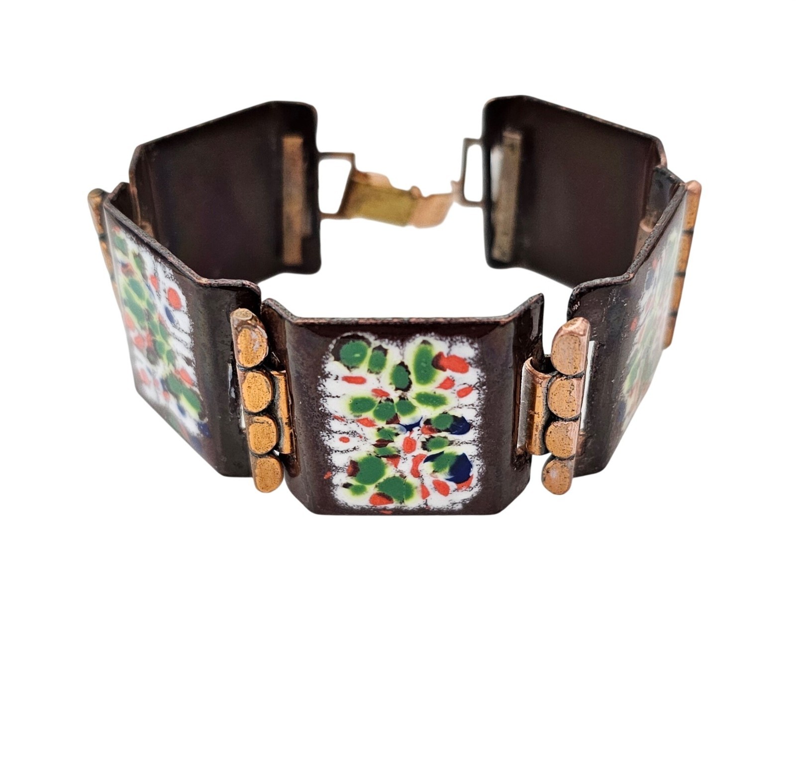 Matisse Renoir Chestnut Brown Specked Red Green Blue Panel Bracelet J688