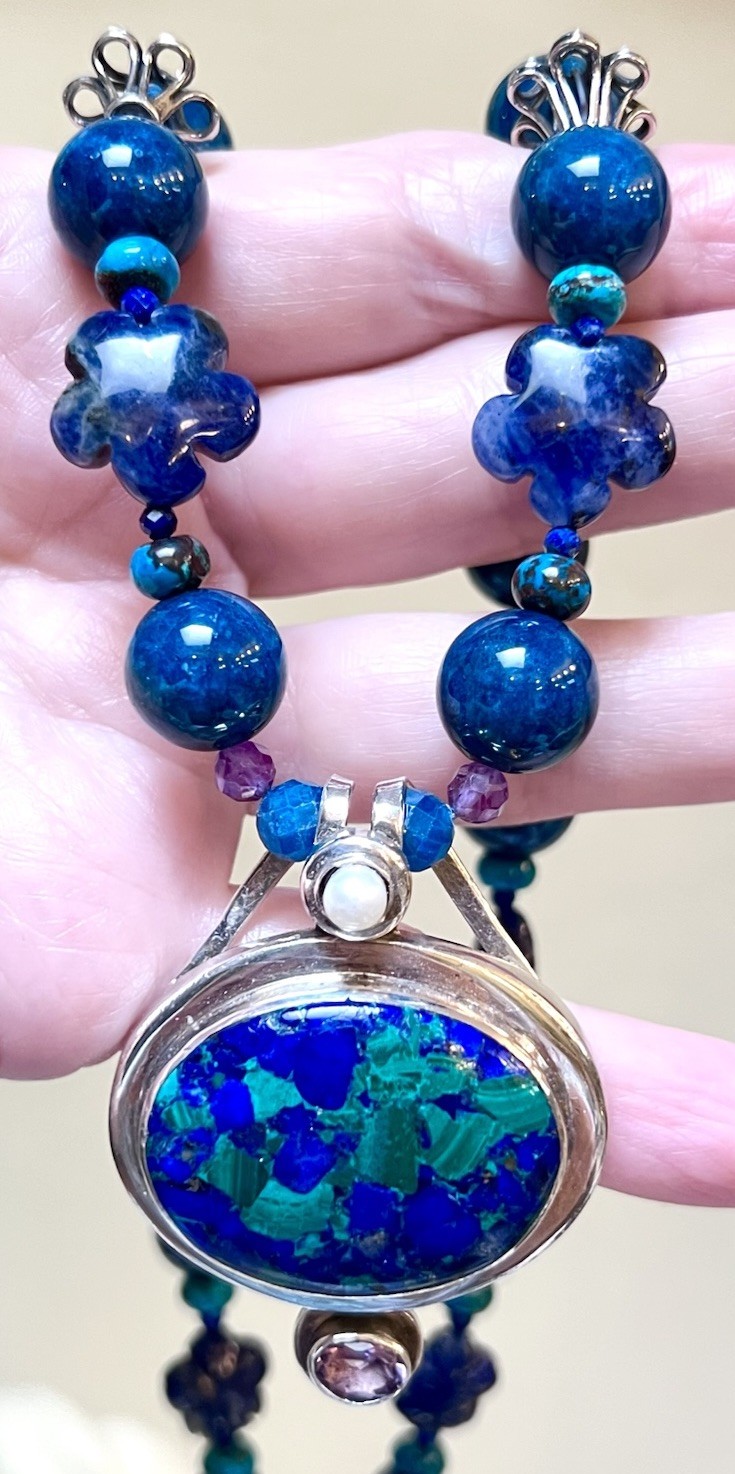 GORGEOUS Artisan Sterling Silver Azurite, Chrysocolla, Lapis, Etc. Necklace
