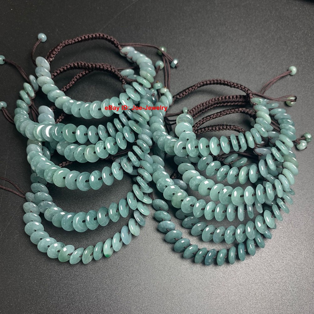 Natural Jadeite Bracelet Grade A Jade 8mm Safety Bead Adjustable Coffee Bracelet