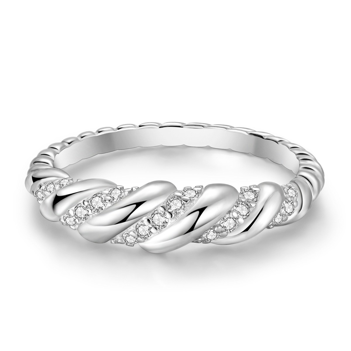 LAZA 925 Sterling Silver Gradual Twists Finger Ring AAA CZ Women Jewelry