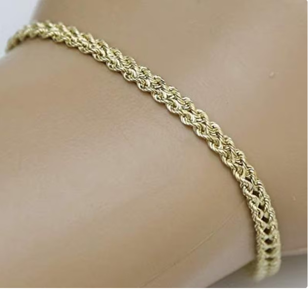 14k Yellow Gold 7″ Two Strand Multi Line Rope Chain Bracelet 5 MM 7.2 Grams