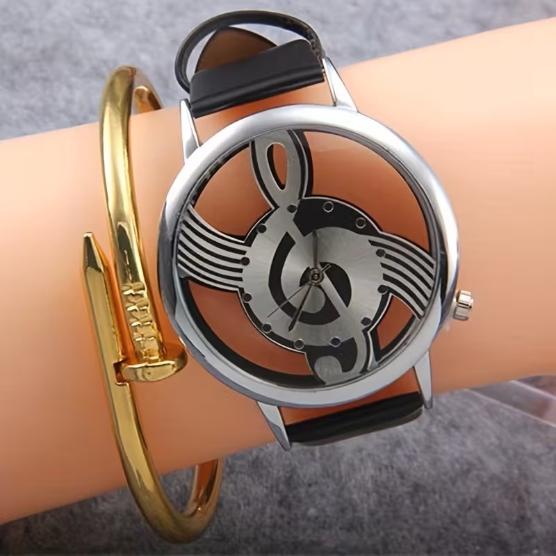 Music Note Black Watch Treble Clef Dial Quartz Wristwatch Fashion Gift Unisex