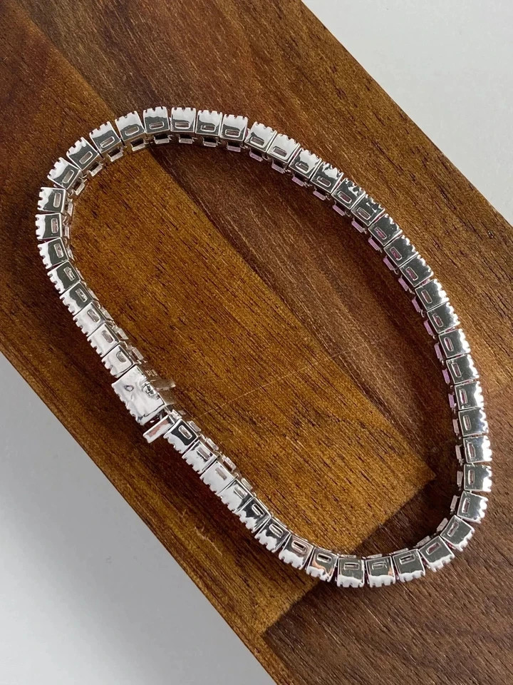 12Ct Princess Cut Lab Created Pink Ruby & Diamond Bracelet 14k White Gold Plated