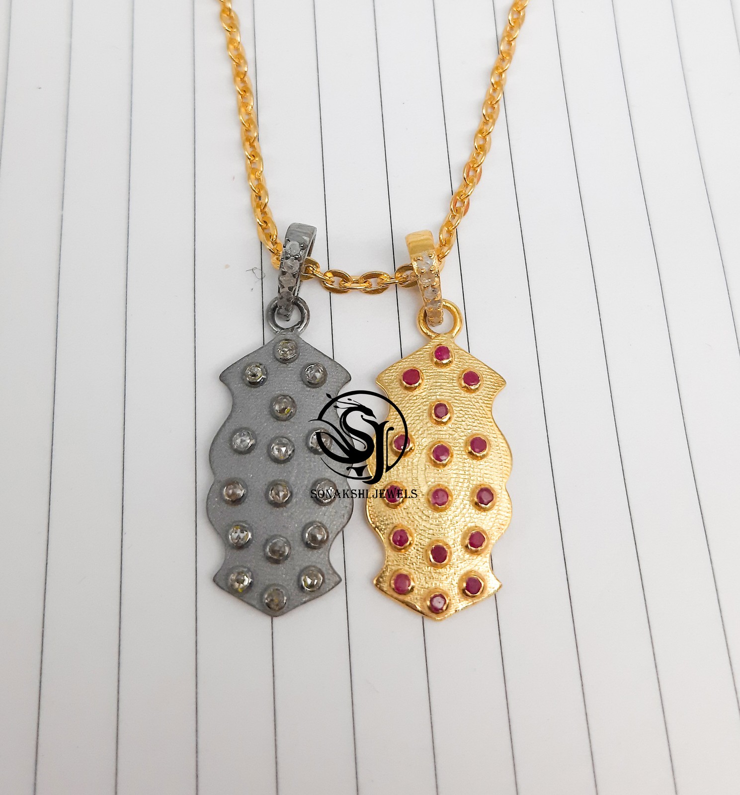 Handmade Ruby & Diamond Pave Sterling Silver Pendant – Anniversary Gift
