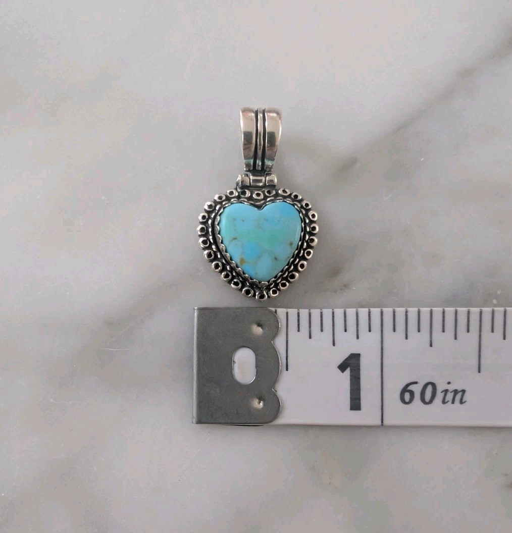 Sterling Silver Blue Turquoise Southwestern Heart Pendant QIC Stamped 925 VTG
