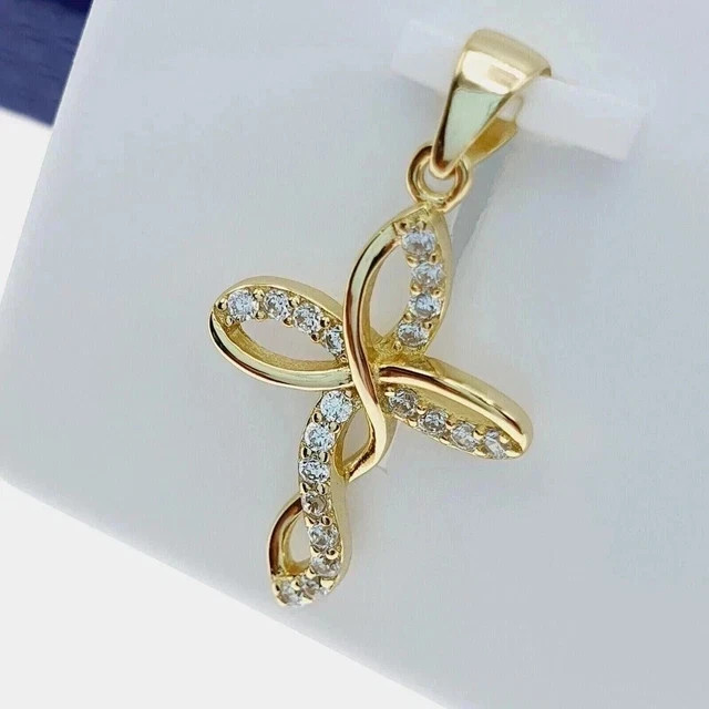 Women 1Ct Round Simulated Diamond Cross Pendant 18″Chain 14k Yellow Gold Plated