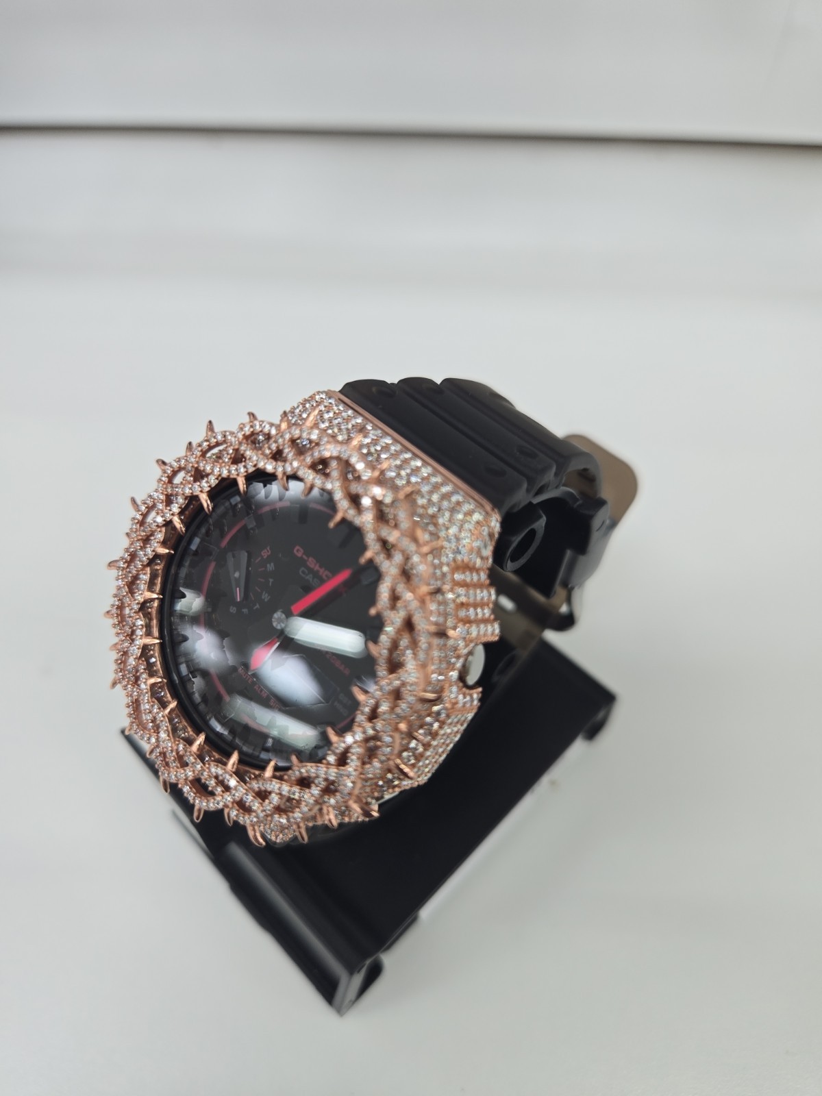 Moissanite G Shock Watch Casio 2100 Smoky Color Band Rose/Silver Color Bezel New
