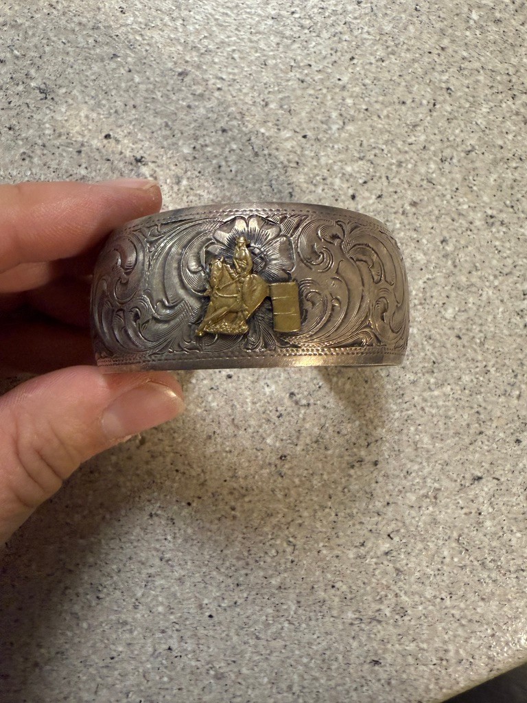 Elk Creek Mexican Sterling Silver 14K Gold Fill Cuff Bracelet Barrel Racer 36.3G