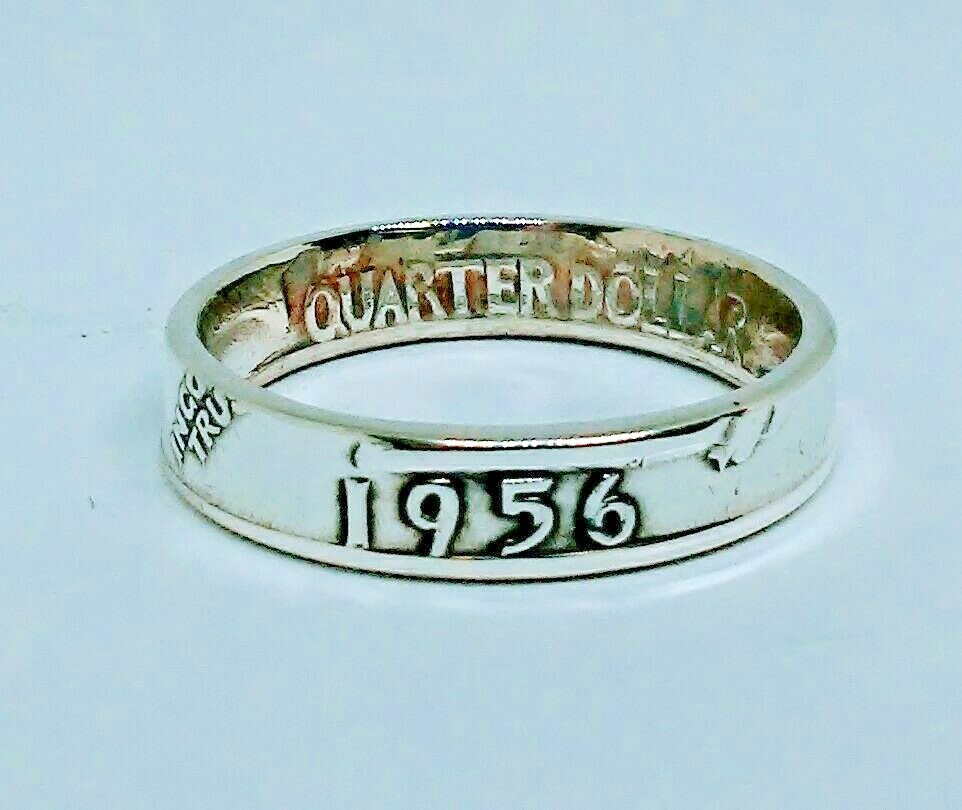 Coin ring handmade from US SILVER QUARTER 1940-1964 SIZES 4-8.5 THIN BAND