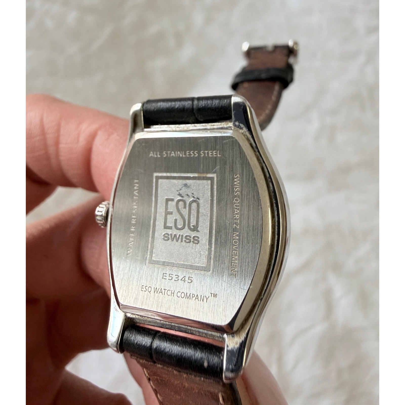 ESQ by Movado | Women’s O/S | All Steel Watch Swiss | Black Leather Band E5345