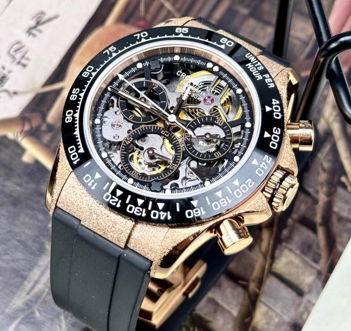 CRONUSART Men Chronograph Watch 42mm Automatic Mechanical Wristwatch Skeleton