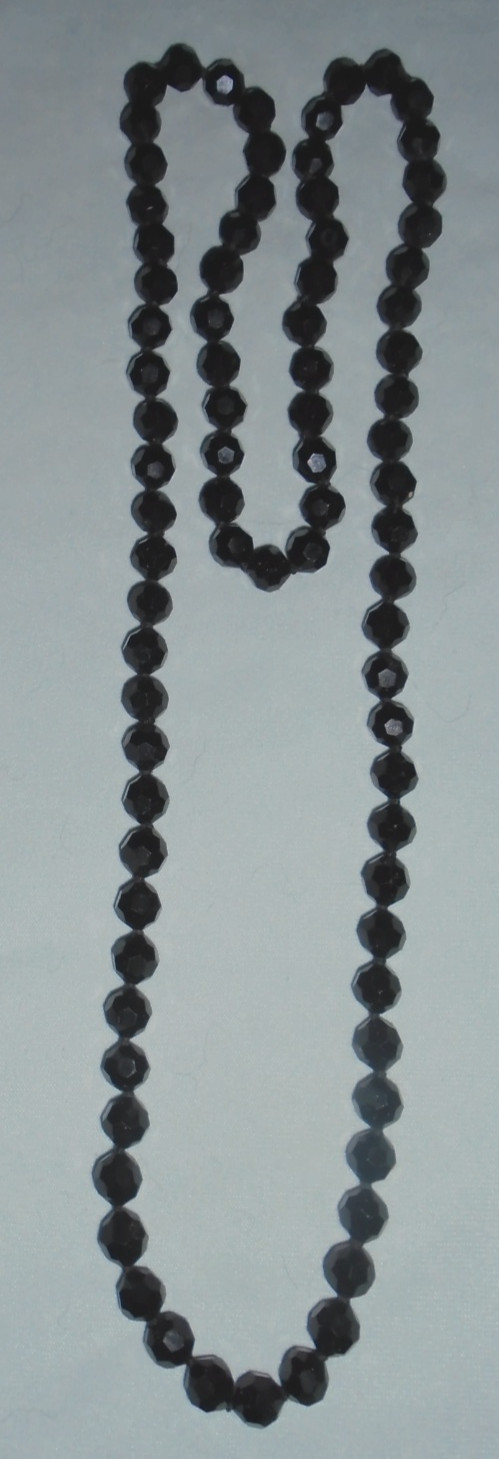 Jet Black Glass Knotted Beaded 36″ Necklace 3/8″ Faceted Beads VTG FREE SHIP