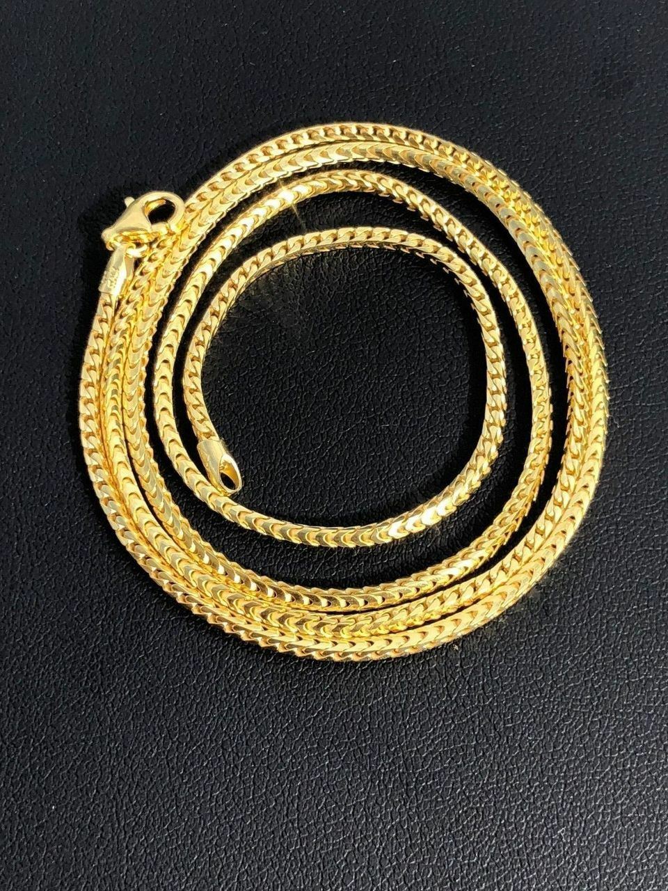 Cadena FRANCO para Hombre Plata De Ley 925 maciza Bañado en oro real de 14K 2MM