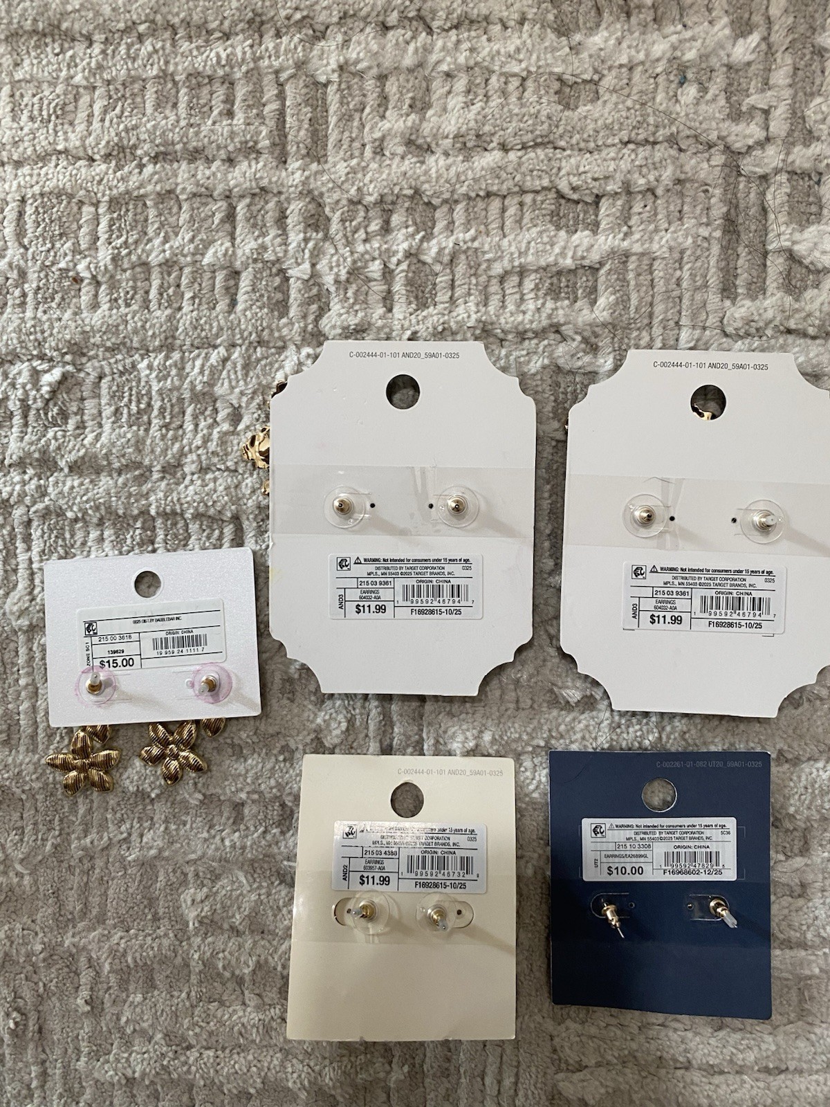 Set Of 5 Earrings As Pictured (Target Brands) Giftable! MSRP $60.97