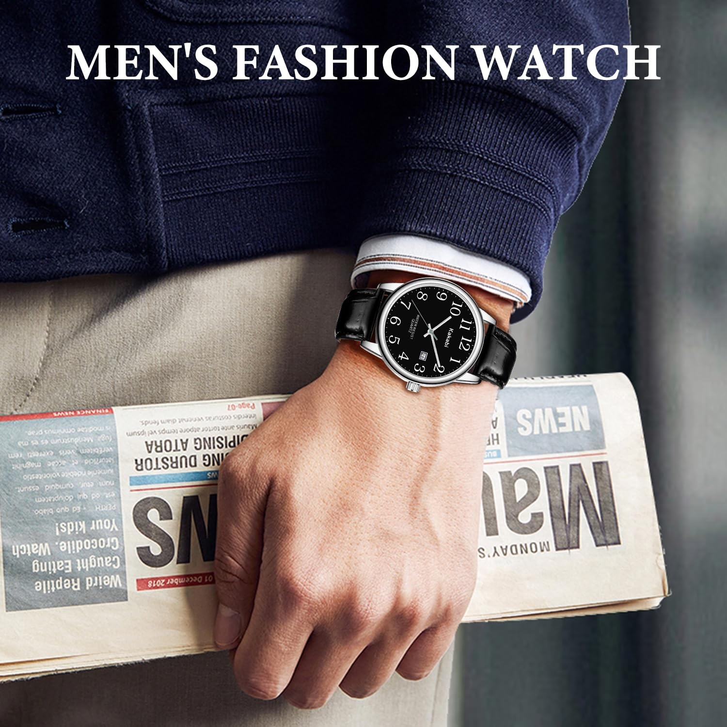 Kakabi Watch for Men, Easy Reader Unisex Analog 011-Black/Silver-Tone/Black