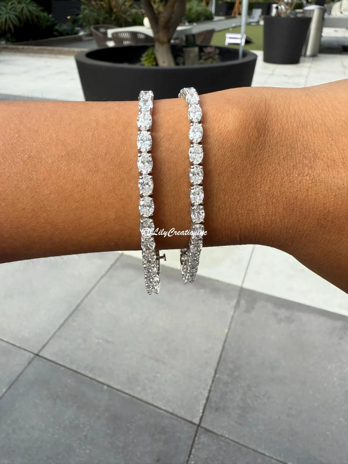 11 Carat Oval East to West Lab Grown Diamond Tennis Bracelet 6.50 Inch 14K Gold