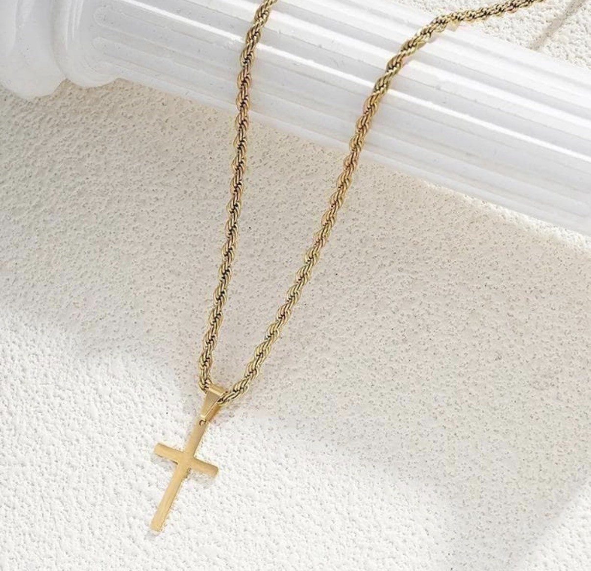 Men’s Gold Cross Necklace Stainless Steel Rope Chain 22.4” Pendant Jewelry