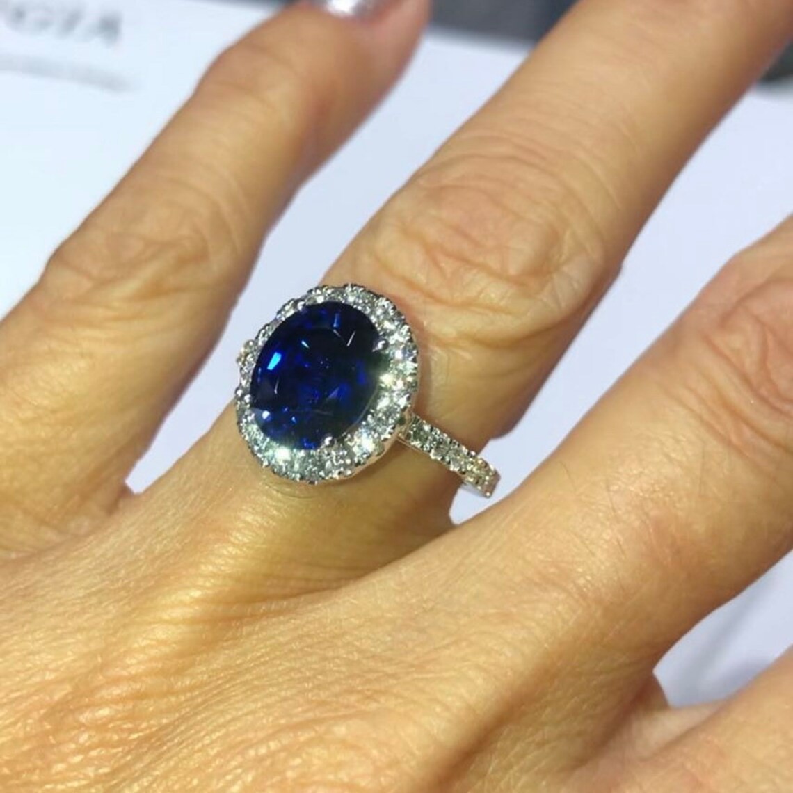 2.90 Ct Oval Natural Sapphire & Diamond Engagement Ring 14K White Gold Size 5