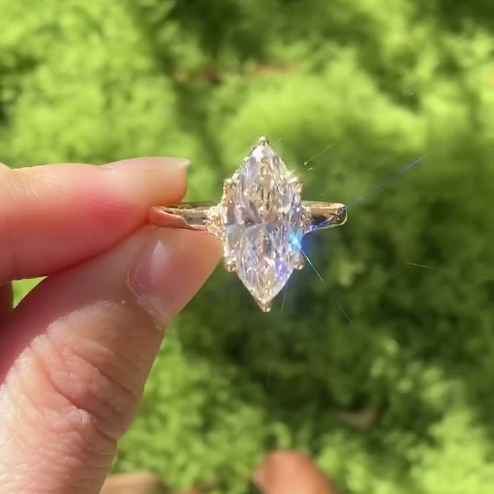 3.50CT Marquise Pave Moissanite Wedding Halo Ring 6 Prong 14K Yellow Gold Plated