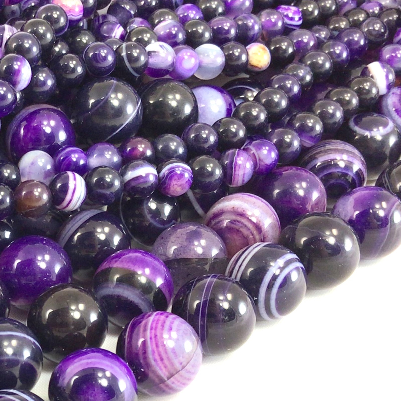 Gemstone Natural Purple Stripe Agate Smooth Round Loose Beads 15″ Jewelry Making