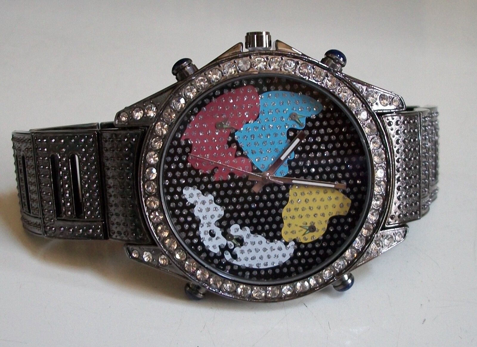 Men’s Bling Hematite Finish World Map Dial Dressy Casual Fashion Wrist watch