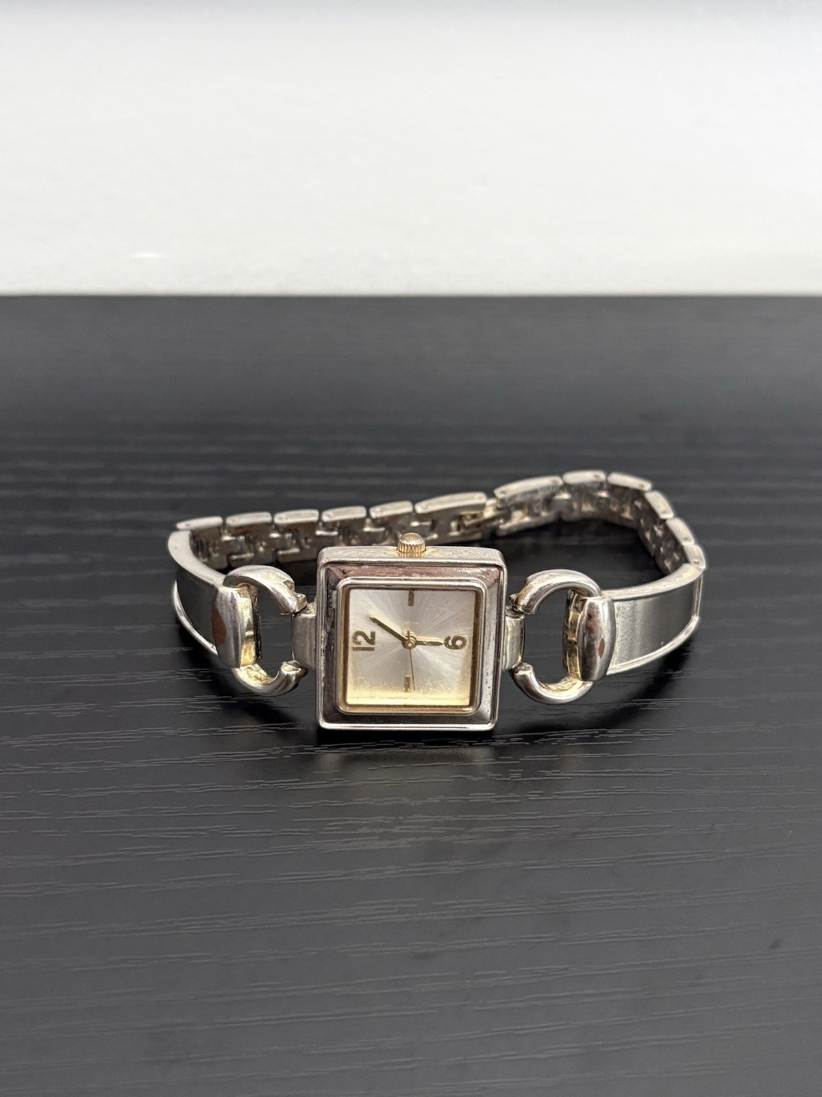Vintage Accutime Women’s Square Bracelet Watch Quartz Silver Tone Japan Untested