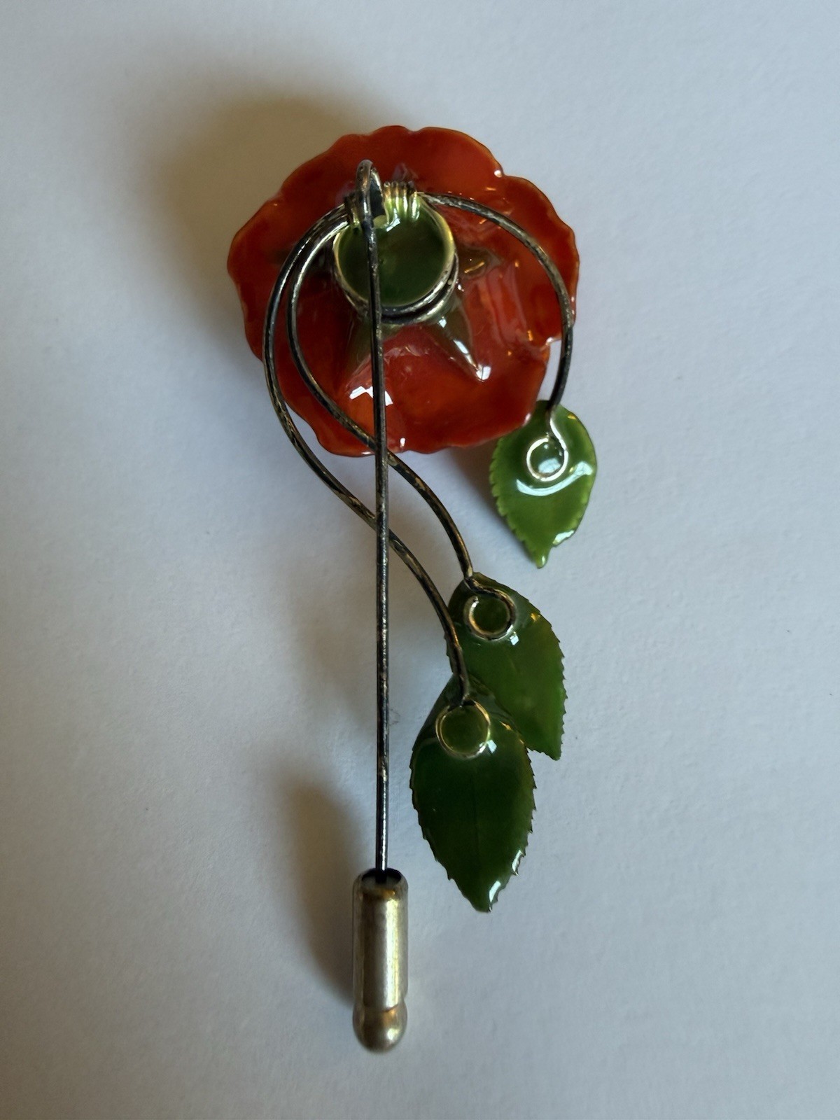 Spanish Red Rose Flower Stick Pin Hat Pin Madrid Artisan Jewelry 2.75”
