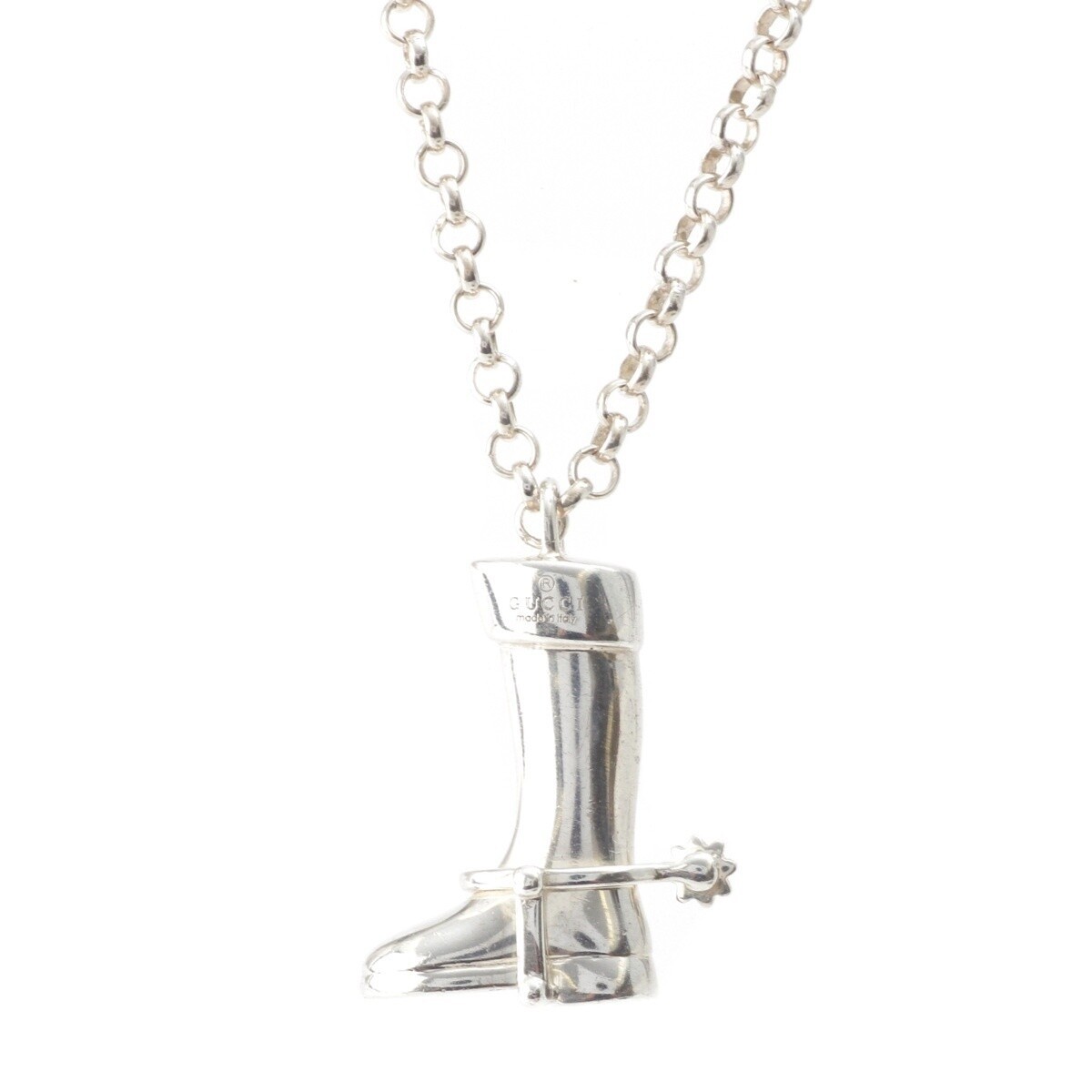 Gucci Sterling Silver Boot Charm Link Necklace GG Monogram 50.5 cm Authentic