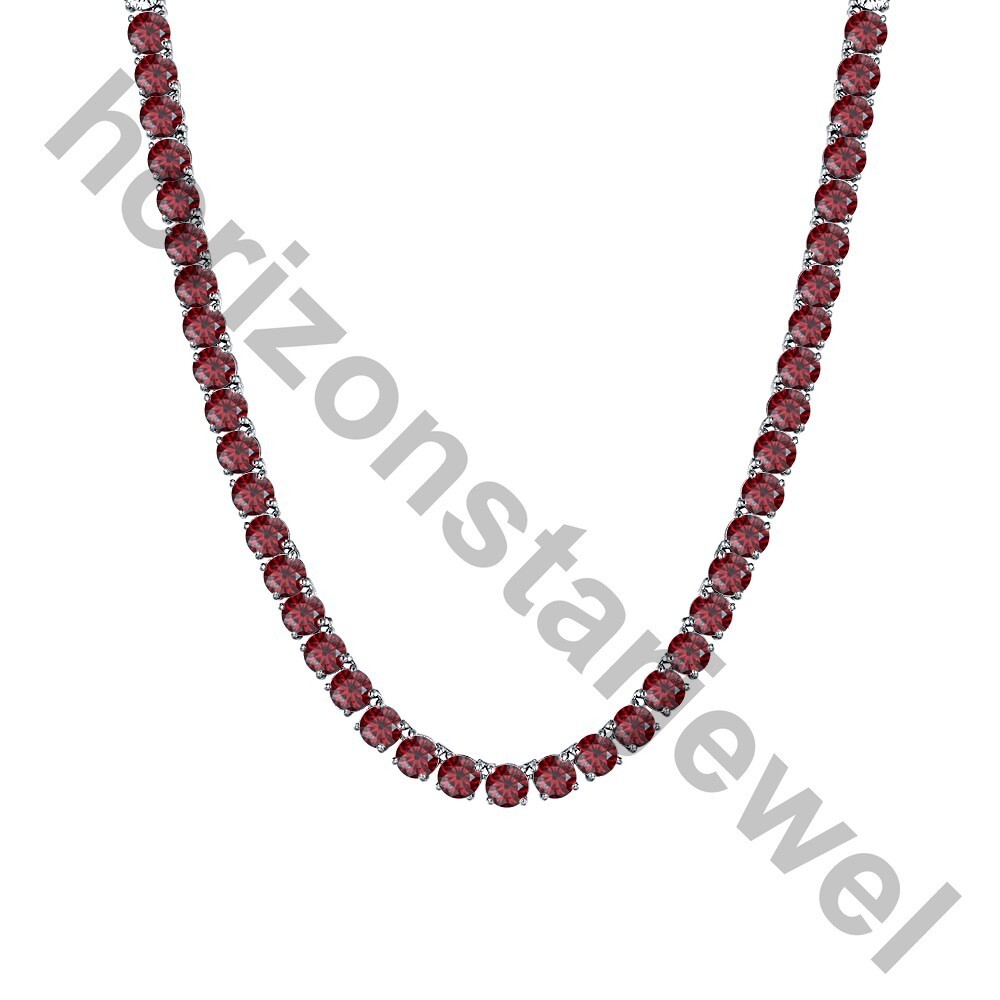 22″ Tennis 5 MM Necklace 55 Ct Round Cut Red Garnet 14K White Gold Over