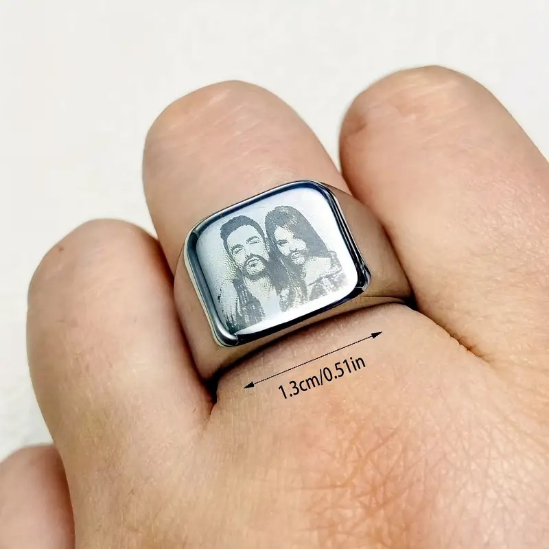 Personalized Photo Stainless Steel Ring Jewelry Custom Engraved Couple Gift