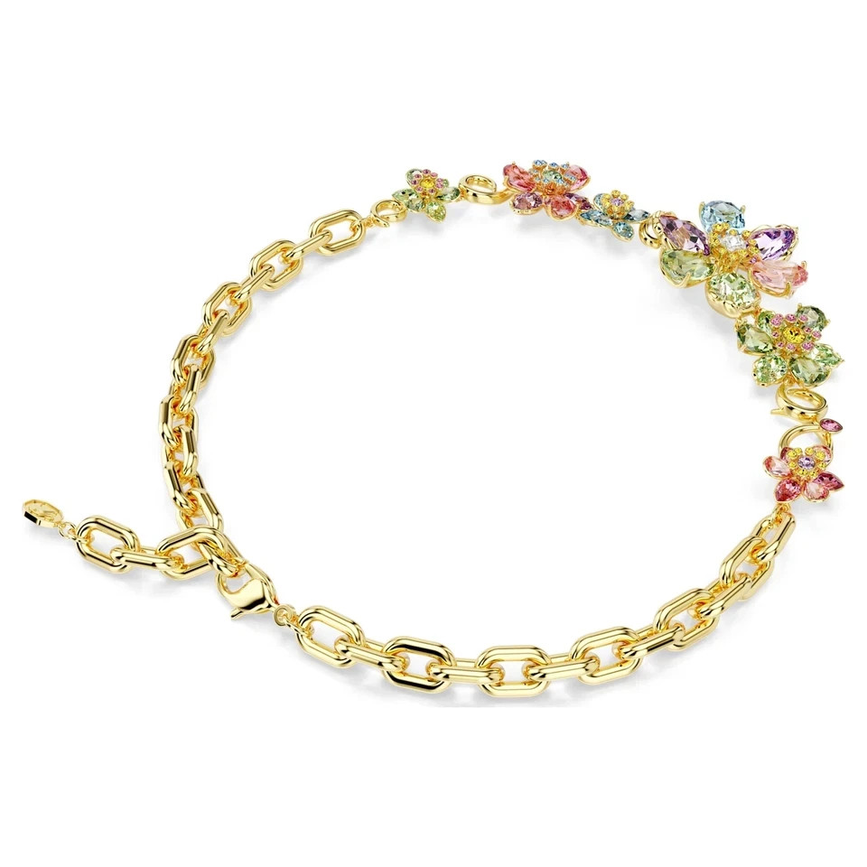 Swarovski Idyllia Flower Necklace Multicolor Crystal Gold Tone Plated New